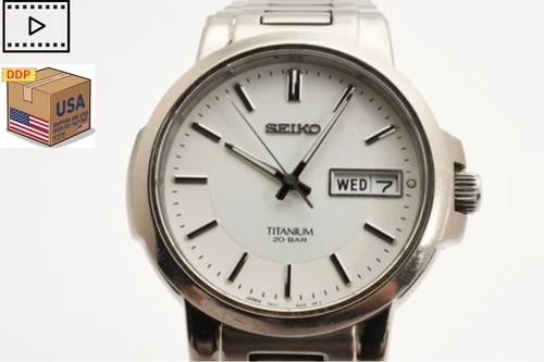 Vintage [Exc+5] Seiko 7N43-7B80 Titanium White 38mm Day Date Kanji Qz Mens Watch