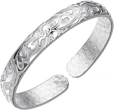 925 Sterling Silver Cuff Bangle Bracelets Adjustable Jewelry Bracelet - A7