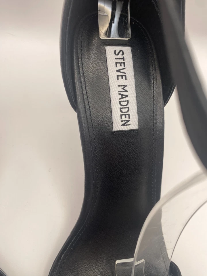 Sandalia Steve Madden para mujer de cuero negro con correa de tacón alto talla 10 Foto 4 de 4