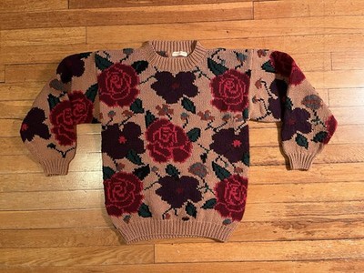 VINTAGE Brook Brothers Floral Intarsia Sweater Women s M Brown
