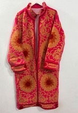 Luxury Pink Velvet Suzani Coat Embroidered Lo...