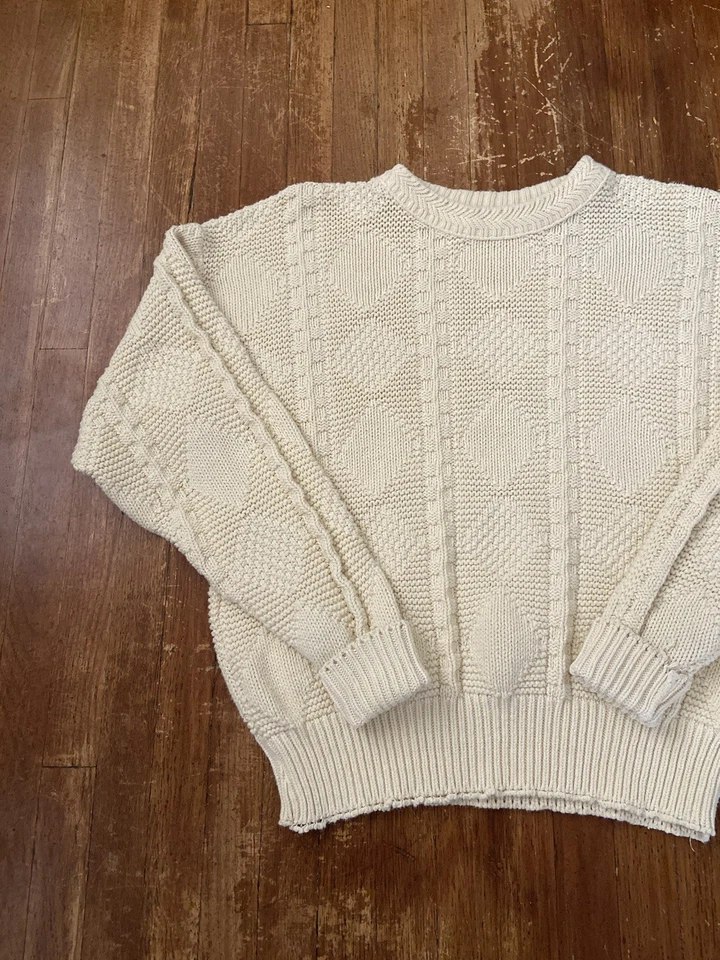 Suéter de punto crema tejido 3D vintage grande para hombre Foto 2 de 4