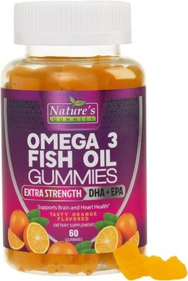 Omega 3 Fish Oil Gummies, Heart Healthy Omega 3 Gummy Supplement DHA & EPA Extra