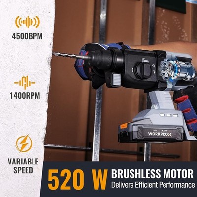 WORKPROX 20V SDS-Plus Cordless Rotary Hammer Drill 7/8'' Brushless w/4.0A Battery