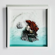 VTG Disney The Little Mermaid Ariel Glass Wood Hanging Wall Decor 14 x 14