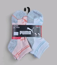PUMA Womens Socks 1/4 Crew Cushioned Mesh Ventilation 6 Pair Shoe Size 5-9.5