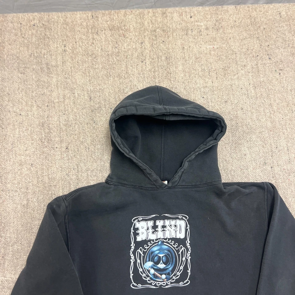 Vintage Blind Skateboards Hoodie Youth Large Black 2000s Grim Reaper Foto 2 de 4
