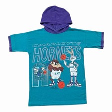 Vintage 90s Looney Tunes Charlotte Hornets Hooded T Shirt Youth Medium 10-12 NBA
