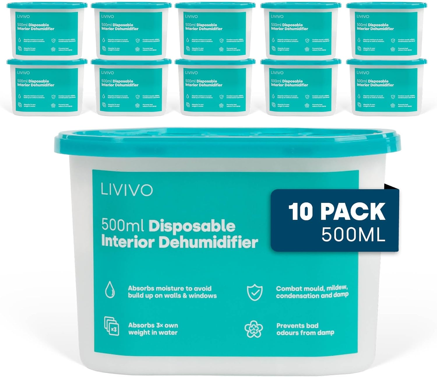 LIVIVO Dehumidifiers Disposable 500ml - 10-Pack Disposable Dehumidifiers for Hom