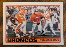 1989 Topps #238a Broncos Team Leaders (Elway Ground Attack)