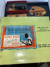 Vintage 1940s Pyrography Set Burnt Wood Etching & Instructions Marks Brothers 