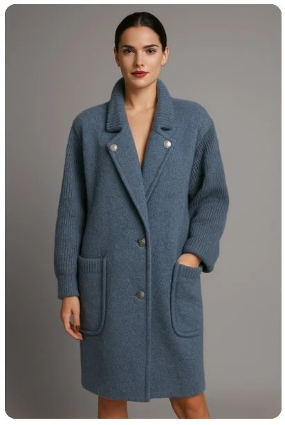 Geiger Austria Wool Coat Vintage Blue Lined Knit Sleeves Womens Sz 38 US M/L