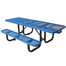 LAUCO Heavy Duty Rectangular Outdoor Picnic Table with Steel Frame Blue, 96 inch