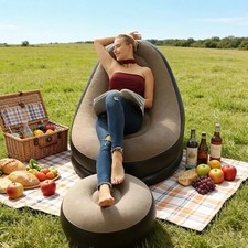 Inflatable Sofa Chair with Footstool Portable Air Lounge Couch for Camping Home