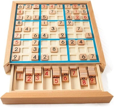 Holz Sudoku Puzzle Brett mit Schubladen - 81 Steine, Knobelspiel für