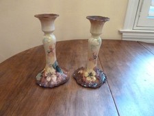 Antique Pair Limoges William Guerin France Candlesticks Handpainted Flowers 7"