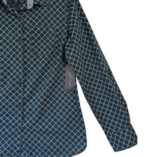 NWT Tommy Hilfiger Navy Checkered floral button Down Roll Tab Shirt sz M preppy - Picture 2 of 8