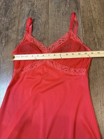 Vtg Chic Lingerie Co Cherry Red Pleated Lace Slip Dress Sz 32 (xs) *flaw*