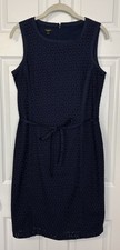 Talbots Women’s Sheath Dress Size 4 Navy Blue Eyelet Belted Lined Career Classic