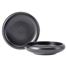 Uaral Japanese Salad Plate,8 Inch Black Plates and Bowls Set,Stoneware Pasta ...