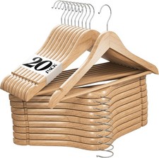 Premium Wooden Hangers 20 Pack Durable Non Slip Coat Hangers Heavy Duty- Natural