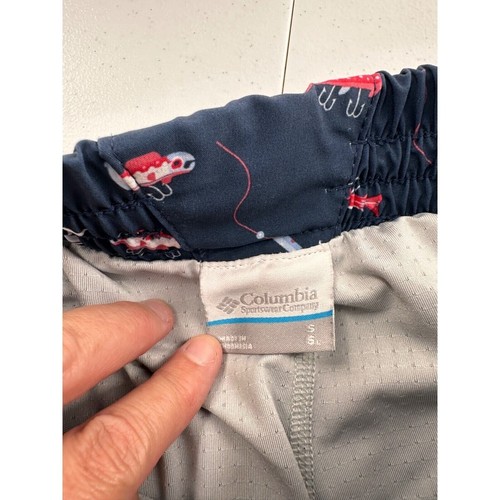 Columbia PFG Mens Fishing Swim Shorts S Navy Fishing Print martini Bathing a - Picture 2 of 12