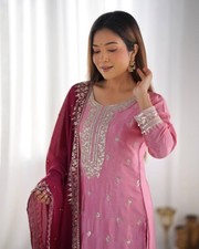 Embroidered Pakistani Style Suit with Plazzo  Dupatta   Ready to Wear