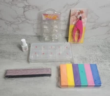 LOT SET LARGE Set Transparent False Nail Tips  Extension File Glue Cutters 