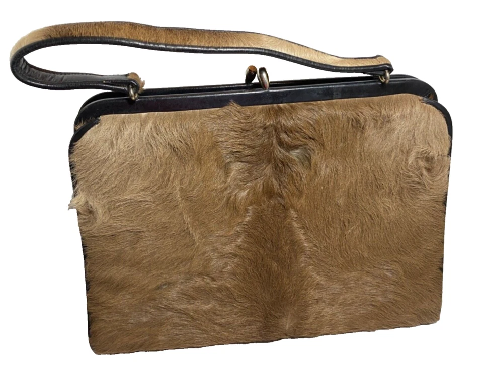 Vintage Real Fur Handbag *never used* Leather Interior Brown Taupe Beige *Llama? - Image 4 of 4