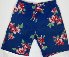 Vintage PARADISE FOUND Board Shorts M Cobalt Blue Cotton Swim Trunks Surf Aloha