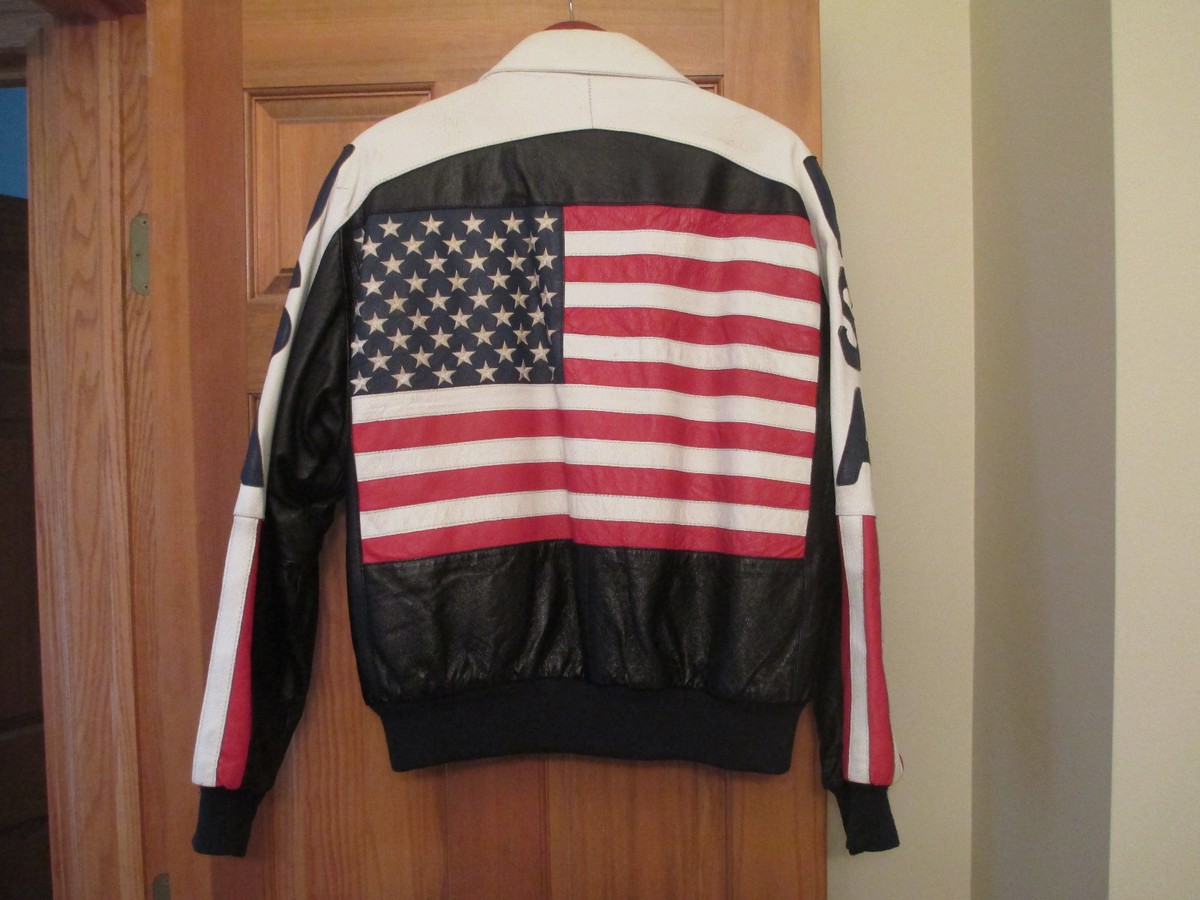 USA Flag Jacket - Vintage 1990's - Men's Leather Motorcycle Jacket