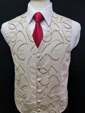 W70 Mens Beige Sand Swirl Pattern Wedding Evening Formal Suit Vest Waistcoat