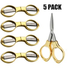 5pc Folding Camping Stainless Steel Scissors Keychain Scissor Mini Cutter Gold