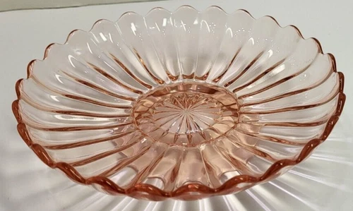 Pink Depression Anchor Hocking Glass Fortune  7" Round Footed Shallow Bowl Plate