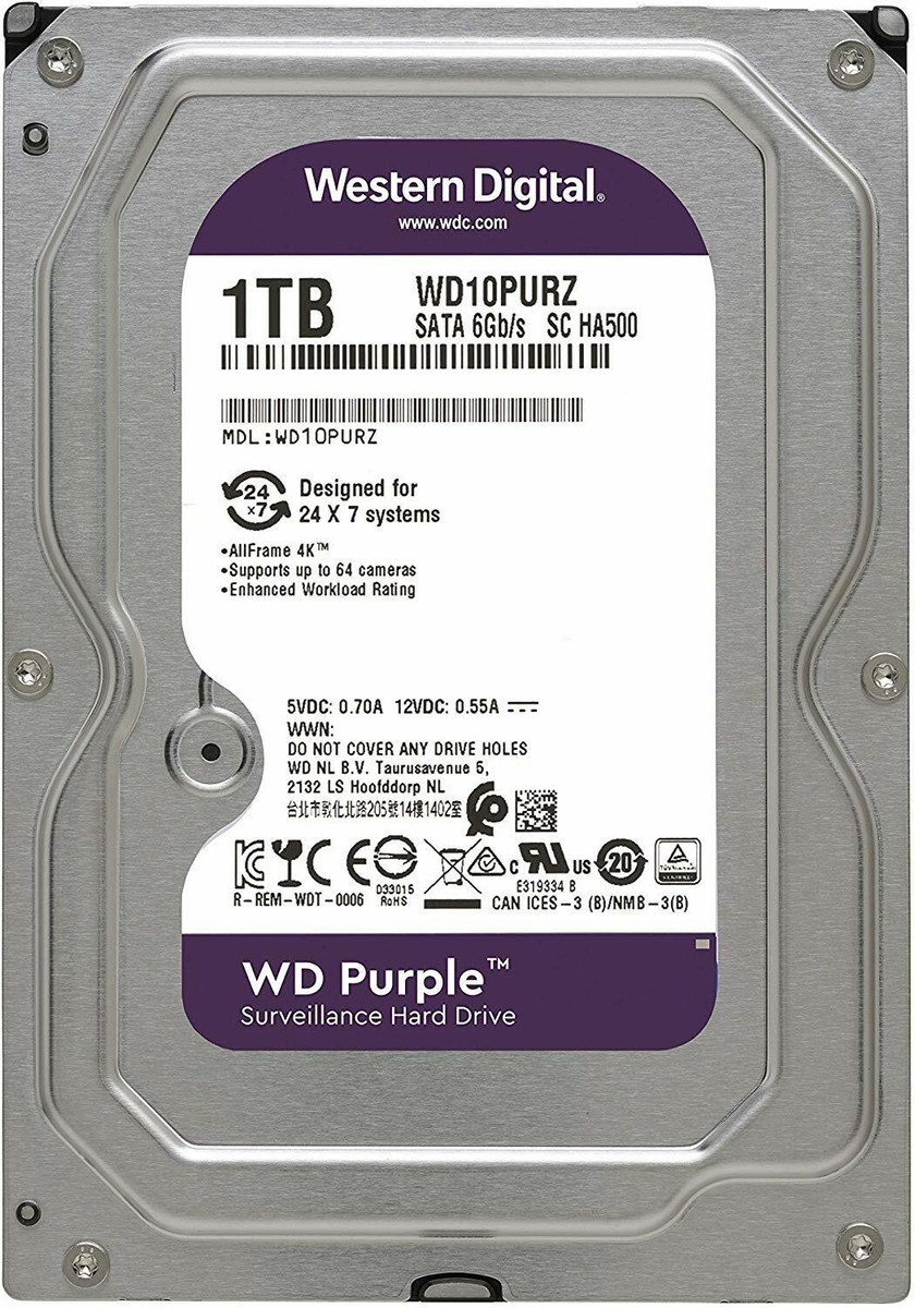 Western Digital WD10PURX（3.5 HDD 1TB） WD Purple 1TB Internal Hard Drive Surveillance HDD 3.5