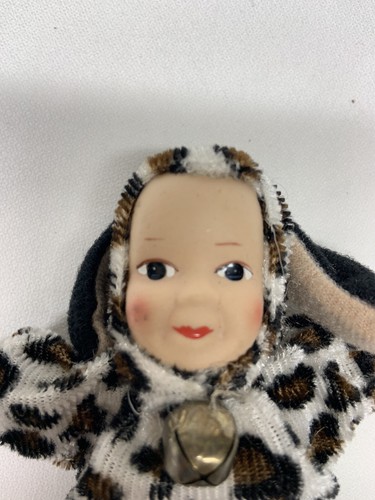 Vintage Porzellanpuppe, Stoffkörper mit Porzellankopf, Tiermotiv, 5 Zoll groß, neu - Bild 2 von 4