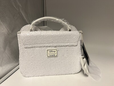 LOUNGEFLY Disney Minnie Mouse Sequin Wedding Crossbody Bag Purse White bow  NEW