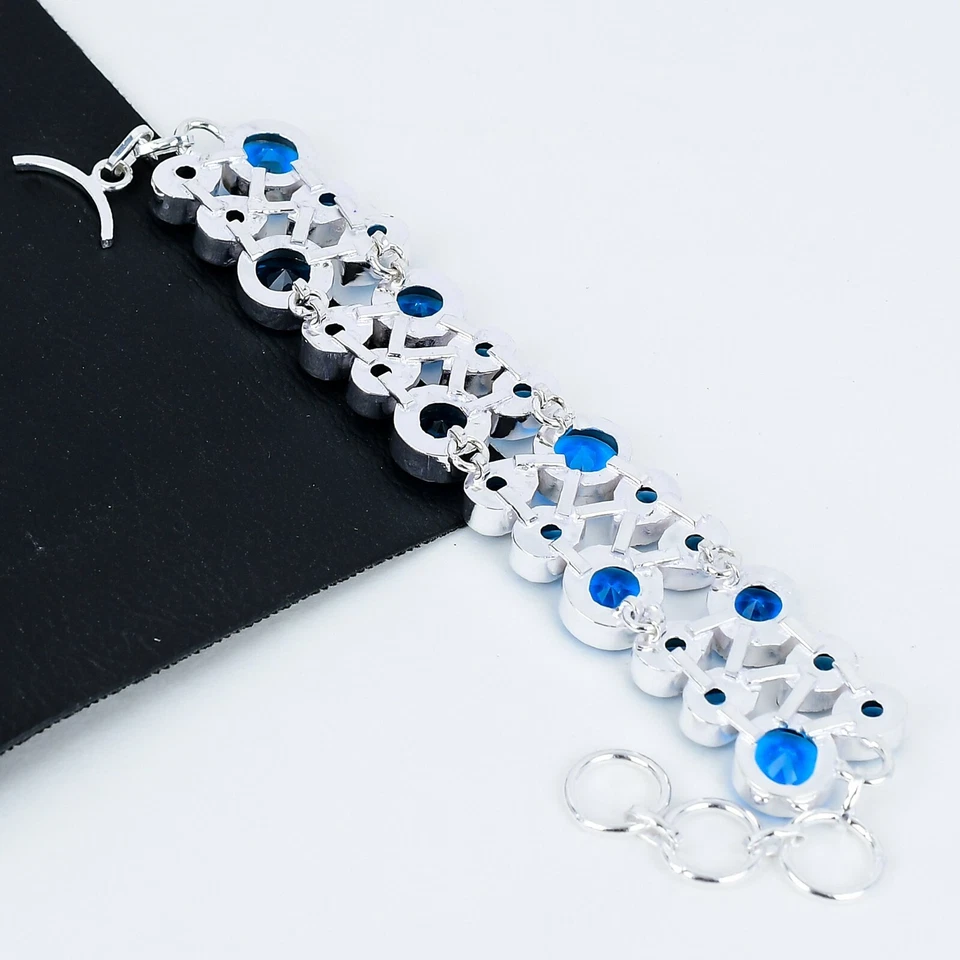 Swiss Blau Topas Edelstein Handgemacht 925 Sterling Silber Armband Gift für Her - Bild 3 von 4