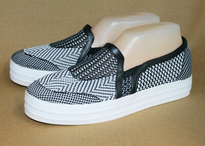 SKECHERS Double Up Rise Up Woven Slip On Sneaker Size 8.5 Black Gray White Sole