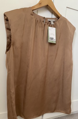 H&M Top Blouse Bronze Size S Satin Fabric Summer Holiday New W/ Tags - Picture 8 of 12