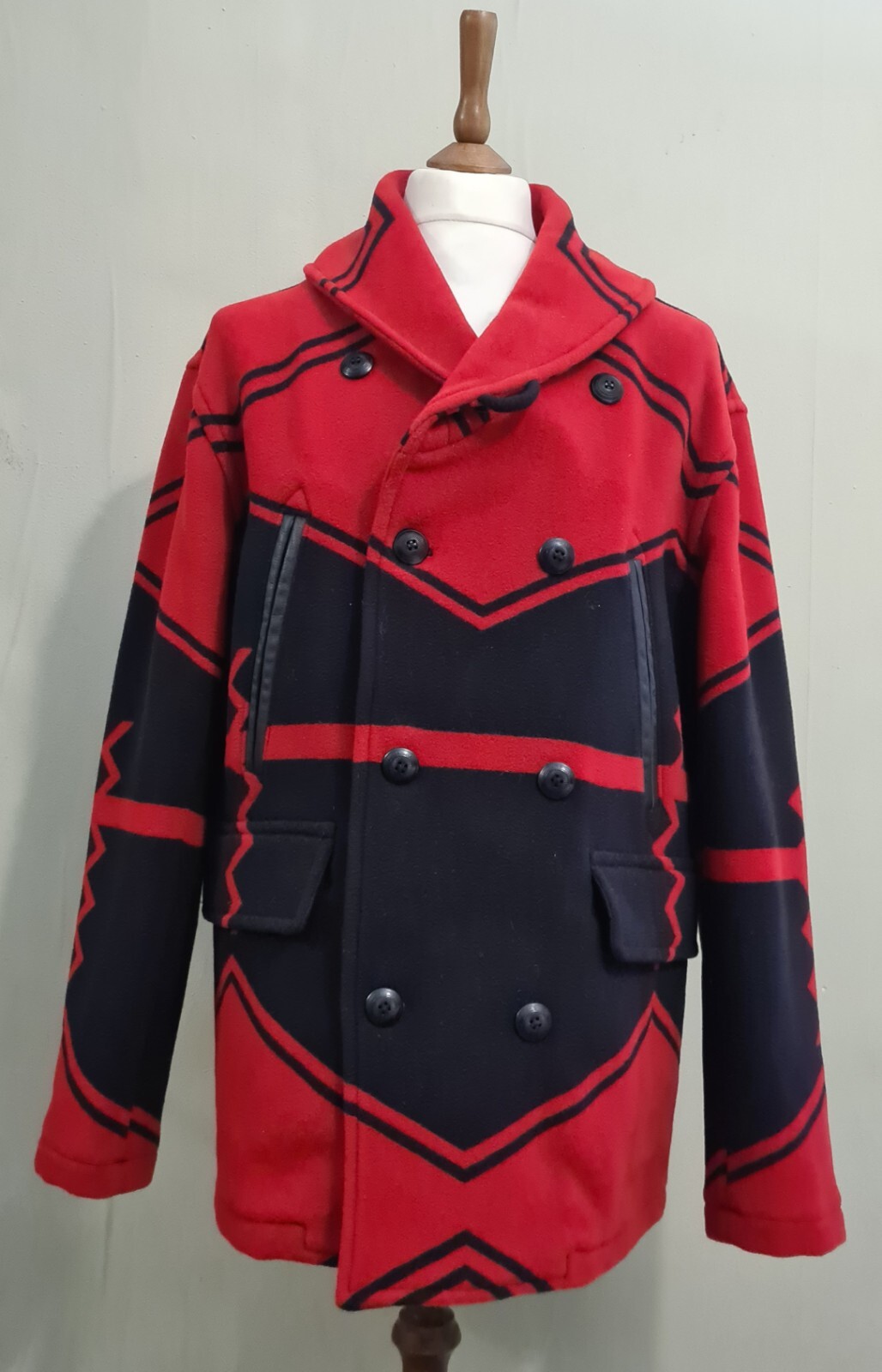 Polo Ralph Lauren Aztec Southwestern Navajo Ranch Peacoat Jacket Red Black Small image 4