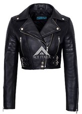 Missy Ladies Short Fitted Black Cropped Biker Real Lamb Skin Leather Jacket 5625