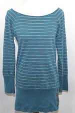 Realitee Teal Rainbow Stripes Off Shoulder Sweater Shirt USA Made Womens M
