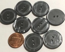 8 Vtg Rimmed Pearlized Dark Gray Plastic Buttons 2-hole Sew-thru 23mm 7/8" 12526