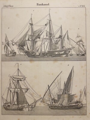 1833 SCHIFFBAU LINIENSCHIFF ANKER FREGATTE GALEONE ANTIQUARISCHE LITHOGRAPHIE