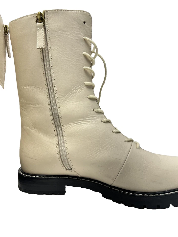 J. Botas para mujer Crew talla 9M Gwen de cuero blanco roto con cordones a media pantorrilla Foto 3 de 4