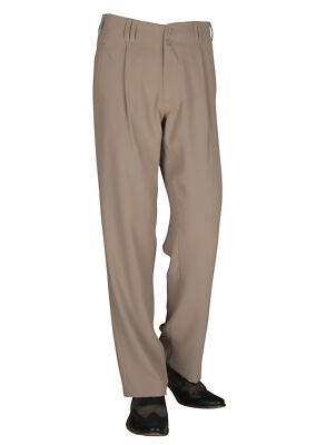 Vintage Beige High Waist Pleated Trousers - 50s Retro Pants for Dance & Rockabilly