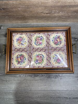 未使用　TILECRAFTS Victorian Tea Tray アンティーク VTG Tilecrafts Victorian Floral Tea Tray 6 Tiles Staffordshire