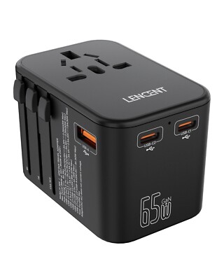 LENCENT PD65W GaNIII Universal Power Plug Adapter for US Travel to EU UK AU
