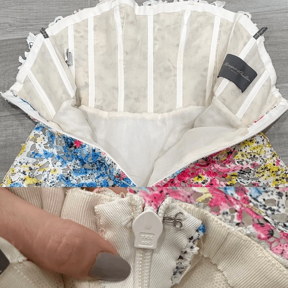 Monique Lhuillier Strapless Structured Mini Dress in Multicolor Floral Print - Image 3 of 4